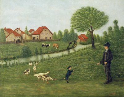 Niño con gansos de Louis Vivin